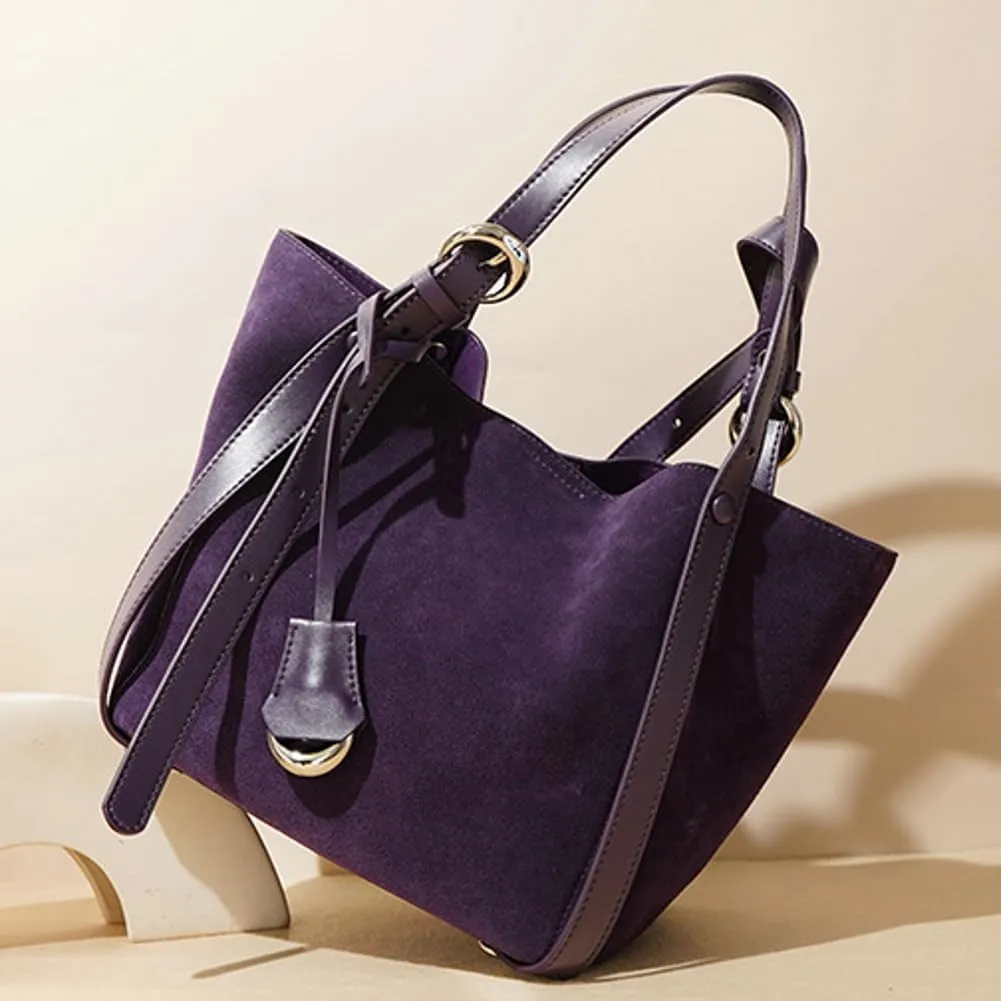 Womens Slouchy Genuine Leather Shoulder Bag Large Bucket Tote Purse Handbag Soft Nubuck Cowhide Satchels 2pcs