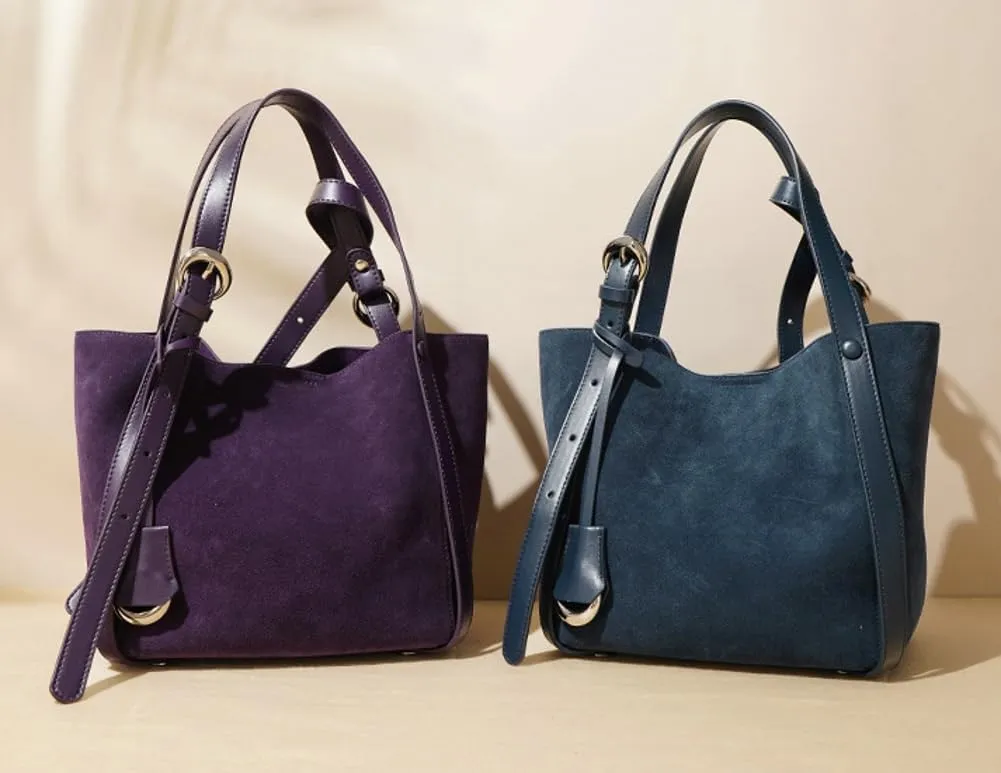 Womens Slouchy Genuine Leather Shoulder Bag Large Bucket Tote Purse Handbag Soft Nubuck Cowhide Satchels 2pcs