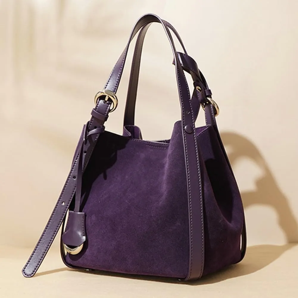 Womens Slouchy Genuine Leather Shoulder Bag Large Bucket Tote Purse Handbag Soft Nubuck Cowhide Satchels 2pcs
