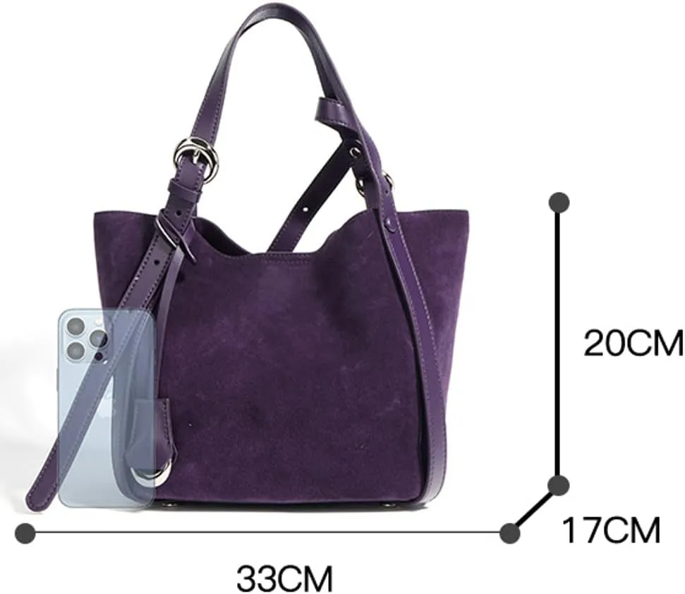 Womens Slouchy Genuine Leather Shoulder Bag Large Bucket Tote Purse Handbag Soft Nubuck Cowhide Satchels 2pcs