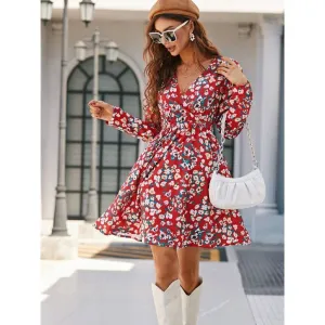 Women's Summer Dress Long Sleeve Deep V Floral Print Sexy Dresses Elegant Casual Autumn Vintage dresses