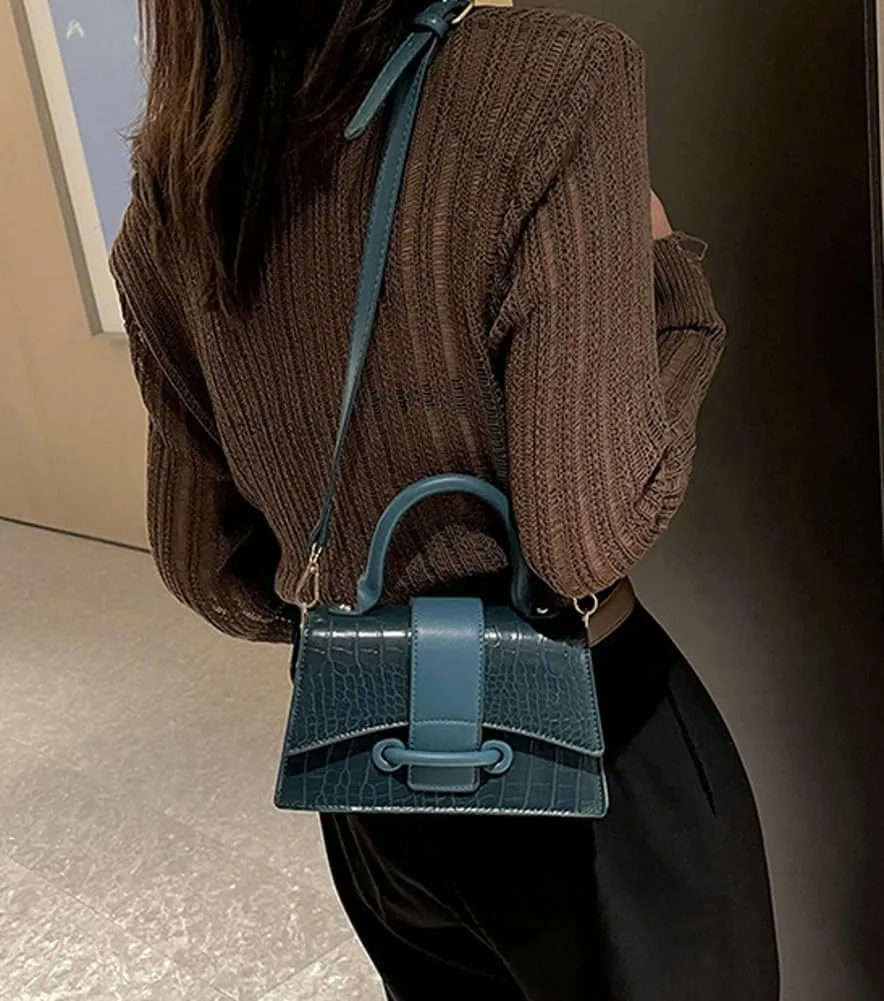 Womens Trendy Shoulder Crossbody Bags Y2k Small Square Totes PU Leather Purse Handbag Retro Crocodile Satchel Clutch