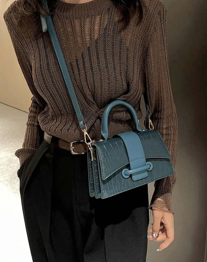 Womens Trendy Shoulder Crossbody Bags Y2k Small Square Totes PU Leather Purse Handbag Retro Crocodile Satchel Clutch