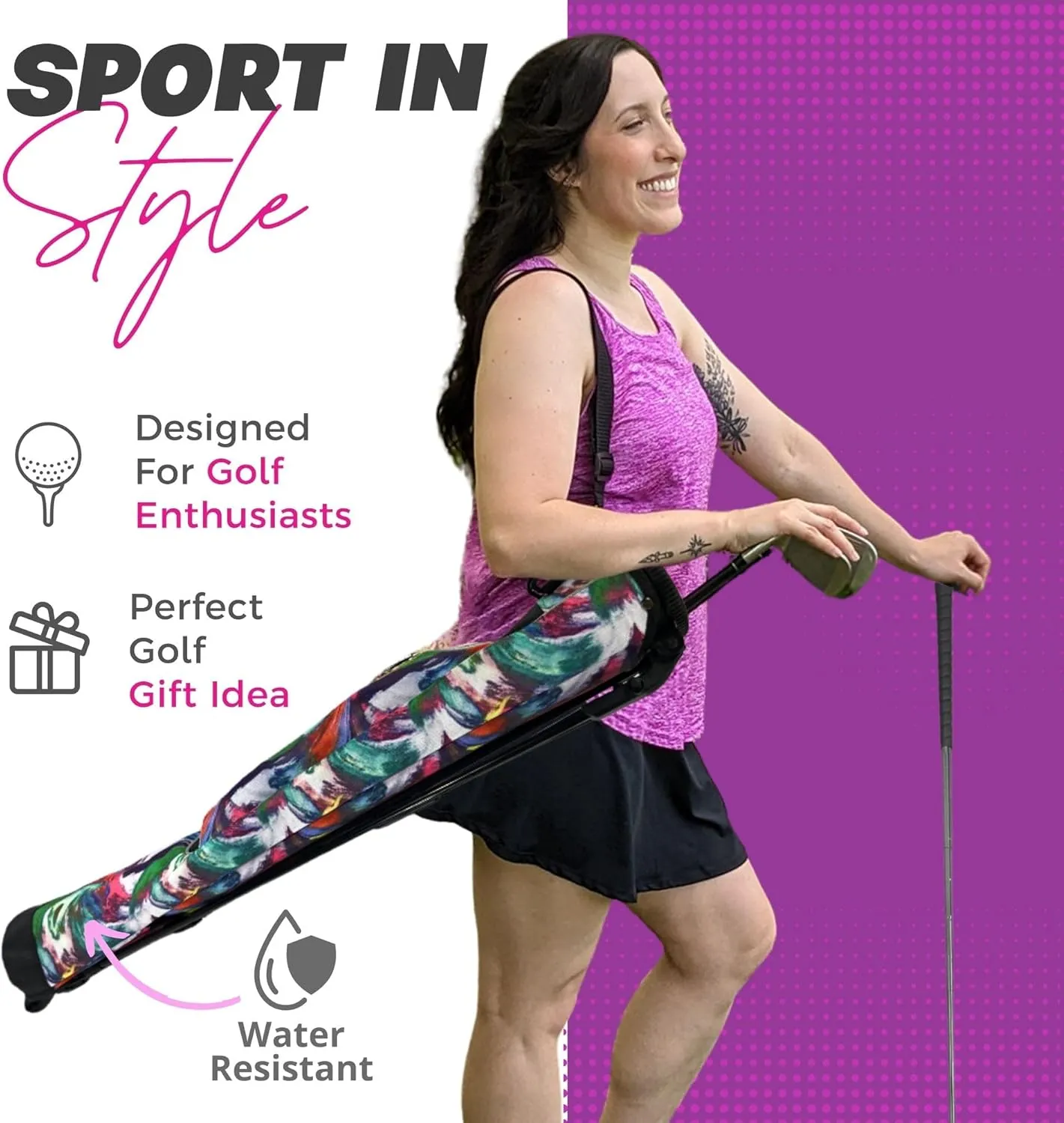 Women's Ultralight Sunday Golf Bag | Taboo Fashions Stand Bag | Range Bag, Par 3, Executive Course | Self Flexing Stand, Adjustable Strap (Floral)