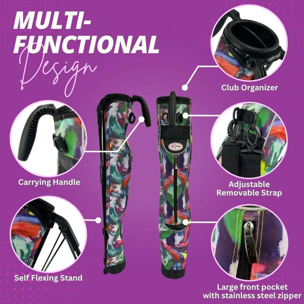 Women's Ultralight Sunday Golf Bag | Taboo Fashions Stand Bag | Range Bag, Par 3, Executive Course | Self Flexing Stand, Adjustable Strap (Floral)