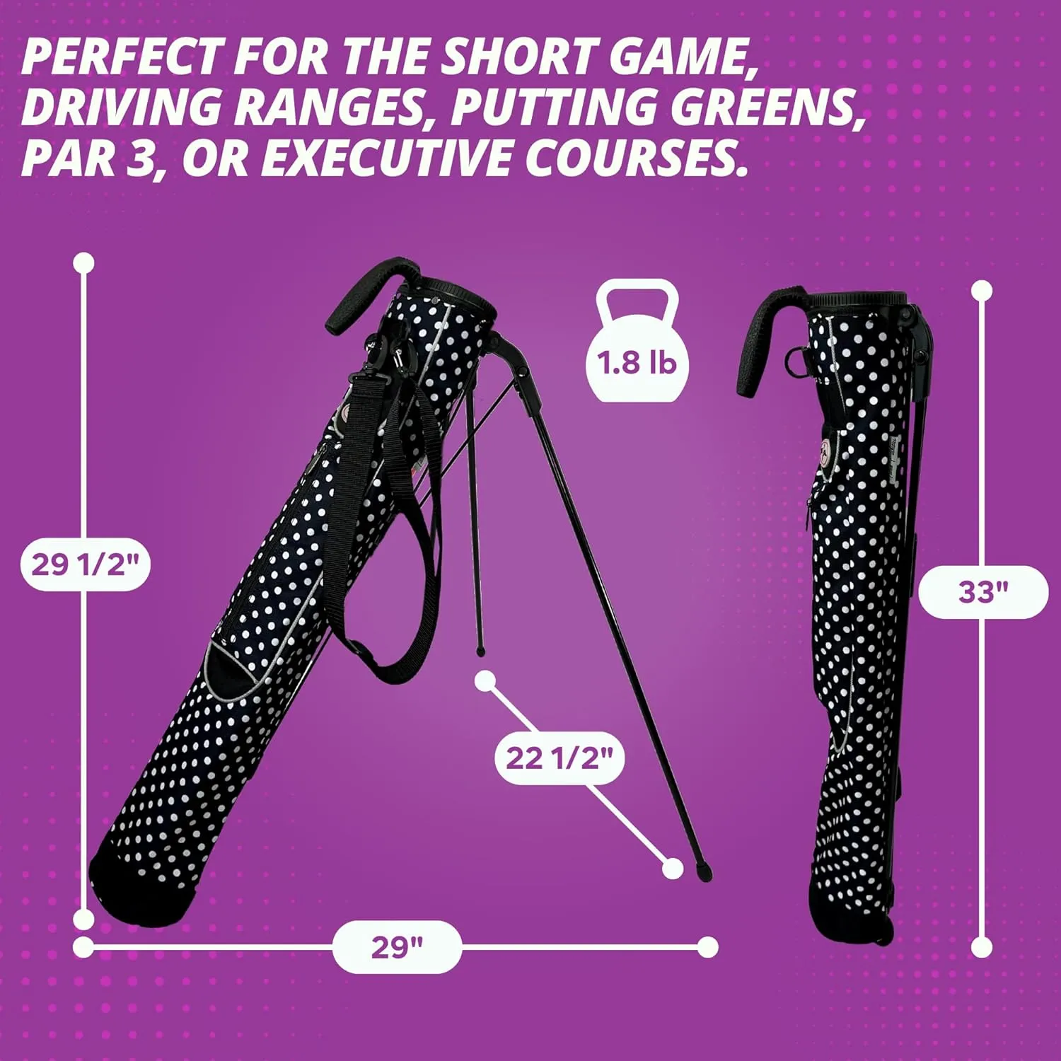 Women's Ultralight Sunday Golf Bag | Taboo Fashions Stand Bag | Range Bag, Par 3, Executive Course | Self Flexing Stand, Adjustable Strap