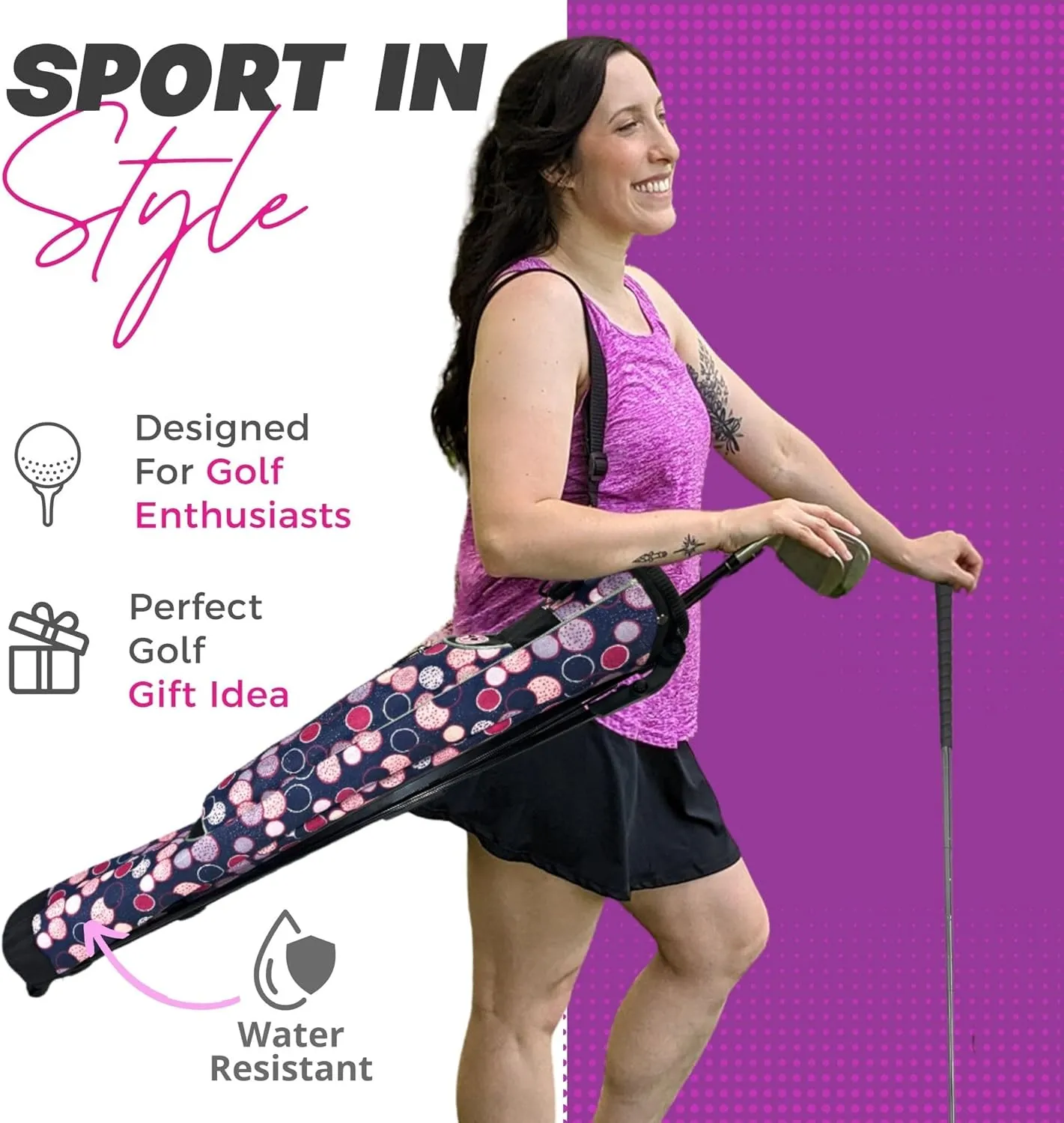 Women's Ultralight Sunday Golf Bag | Taboo Fashions Stand Bag | Range Bag, Par 3, Executive Course | Self Flexing Stand, Adjustable Strap