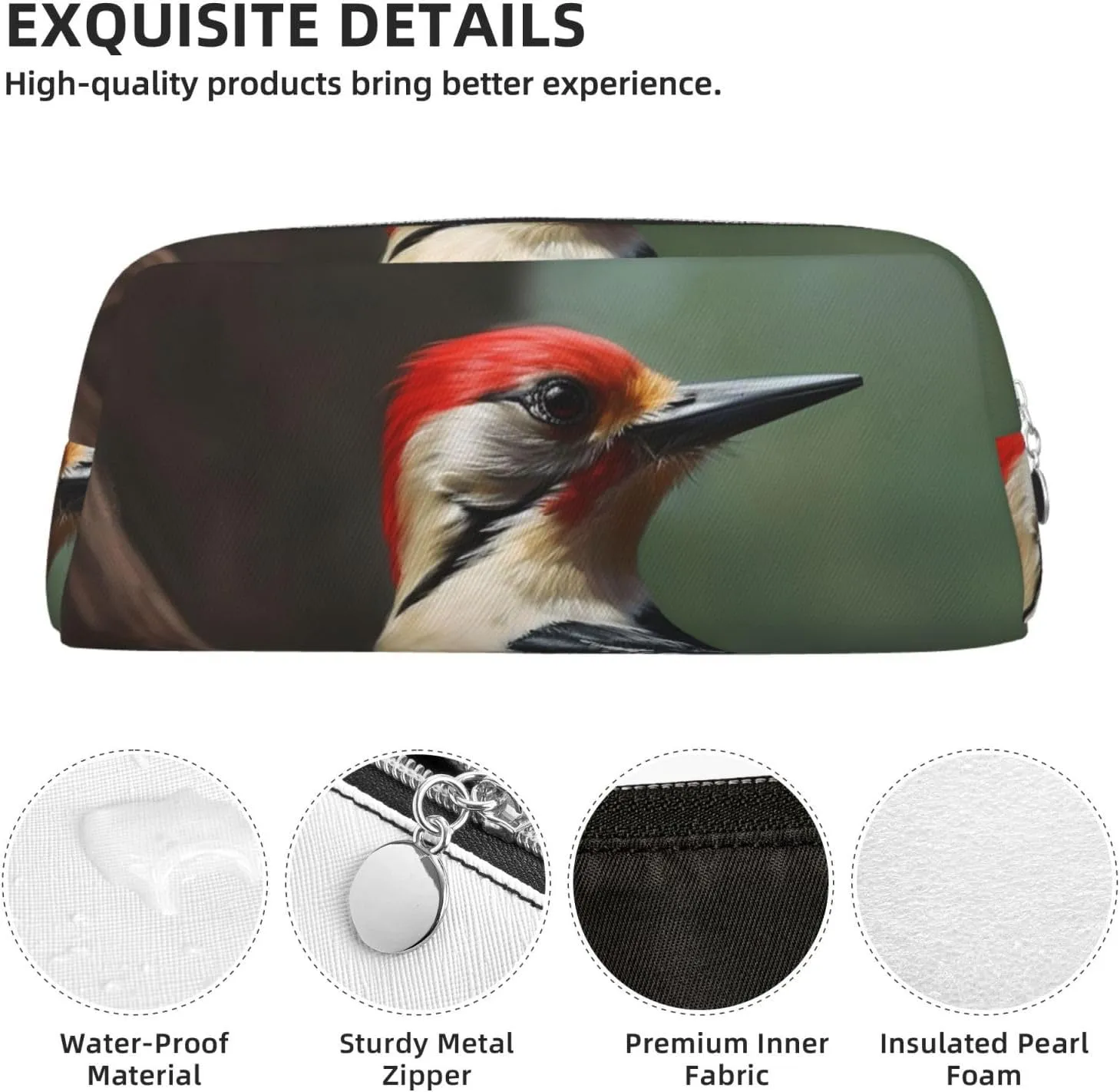 Woodpecker Makeup Bag for Women Men Travel Toiletry Bag Aesthetic Purse Pouch Large Pencil Case
