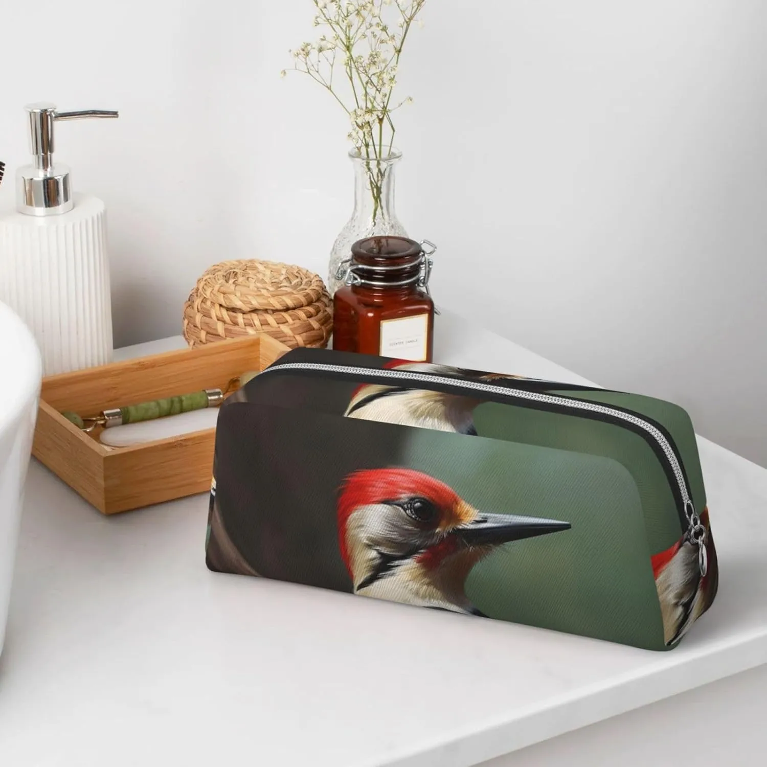 Woodpecker Makeup Bag for Women Men Travel Toiletry Bag Aesthetic Purse Pouch Large Pencil Case