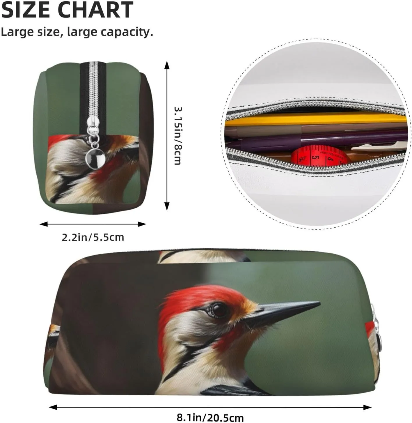 Woodpecker Makeup Bag for Women Men Travel Toiletry Bag Aesthetic Purse Pouch Large Pencil Case