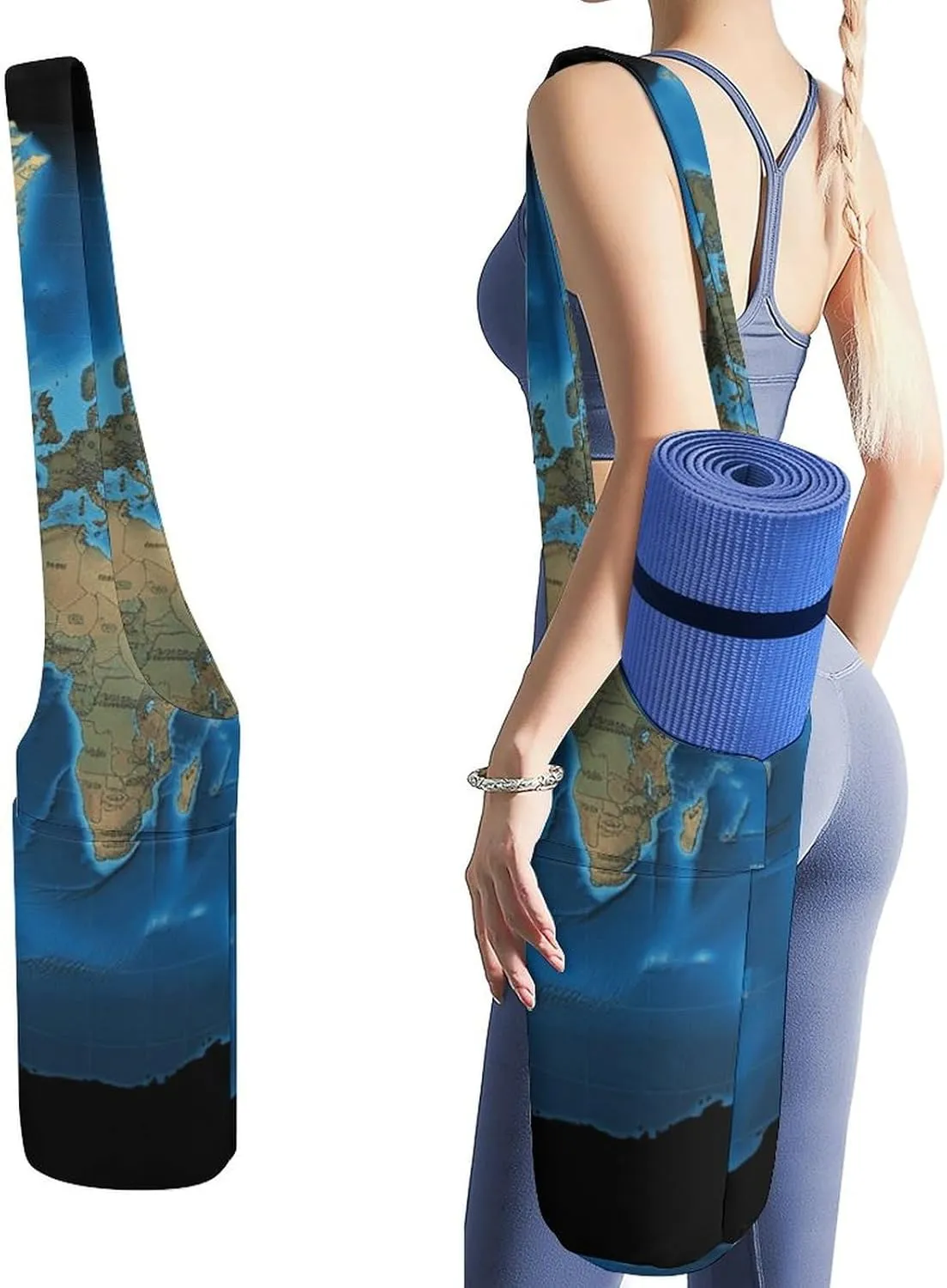 World Map Yoga Mat Bag Multi Function Yoga Mat Carrier Long Tote Yoga Mat Holder Bag Gym Storage Bag