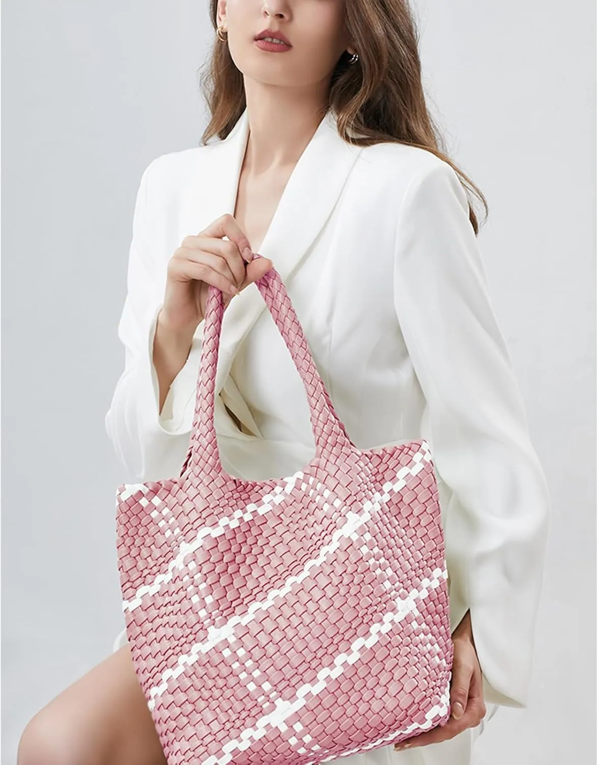 Woven Handbag for Women Top Handle Shoulder Bag Vegan Leather Shopper Bag Large Travel Totes Summer Beach Tote Bags