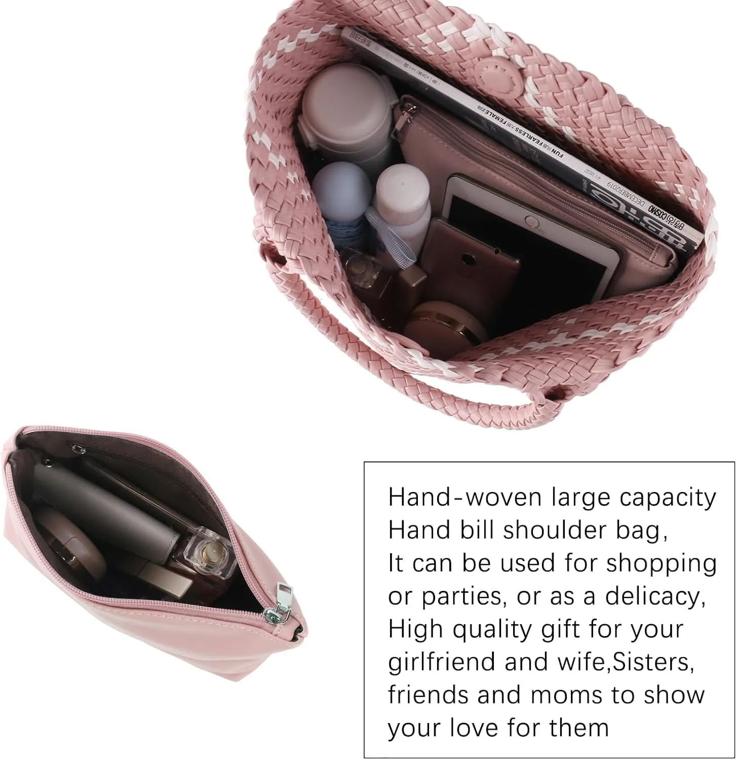 Woven Handbag for Women Top Handle Shoulder Bag Vegan Leather Shopper Bag Large Travel Totes Summer Beach Tote Bags