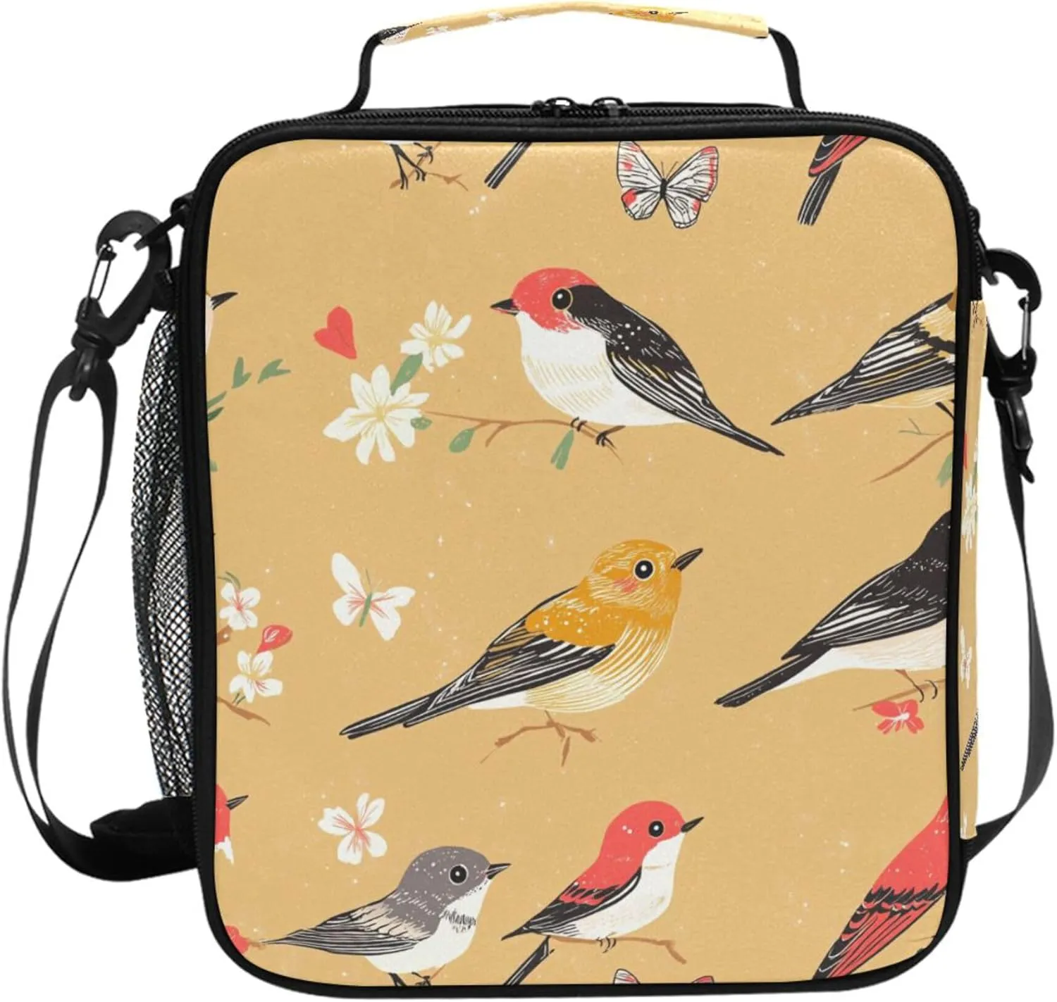 Wudan Cartoon Cute Chimney Swift Birds Gold Insulated Kids Lunch Bags Portable Teen Insulated Bag for Office Workers