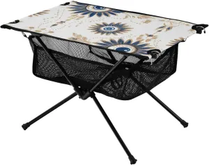 xigua Blue and Gold Eye Folding Camping Table,Portable Camp Table with Carry Bag Beach Table Folding Table for Picnic, Camp,Party,Travel173