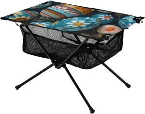 xigua Easter Colored Eggs Folding Camping Table,Portable Camp Table with Carry Bag Beach Table Folding Table for Picnic, Camp,Party,Travel164