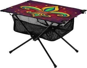 xigua Happy Mardi Gras Folding Camping Table,Portable Camp Table with Carry Bag Beach Table Folding Table for Picnic, Camp,Party,Travel226