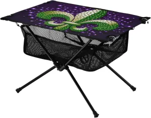 xigua Happy Mardi Gras Folding Camping Table,Portable Camp Table with Carry Bag Beach Table Folding Table for Picnic, Camp,Party,Travel231