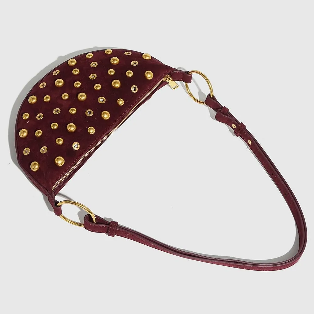 Y2K Studded Purses Black Studded Shoulder Bag Crescent Crossbody Bag