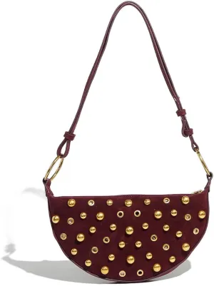 Y2K Studded Purses Black Studded Shoulder Bag Crescent Crossbody Bag