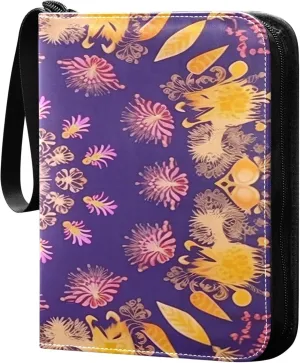 Yellow Gradient Mandala Card Binder 4 Pocket Collectible Trading Card Albums with 50 Sleeves Double Side PU Waterproof 3 Ring for Sports & Game Cards