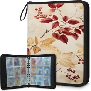 Yellow Purple Maple Leaves 3 Ring Trading Zipper Binder Strap, Trading Card Binder 9 Pocket, 900 Pockets Card Holder with 50 Removable Sleeves for Game Cards