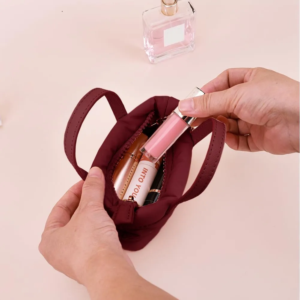 YFGBCX Mini Makeup Bag Puffy Cosmetic Bag Keychain Pouch Bag for Mini Makeup Kit Cute Lipstick Pouch Coin Purse