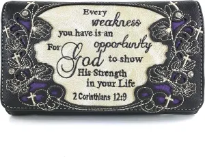 Zelris Bible Verse Corinthians 12:9 God Women Crossbody Trifold Wallet