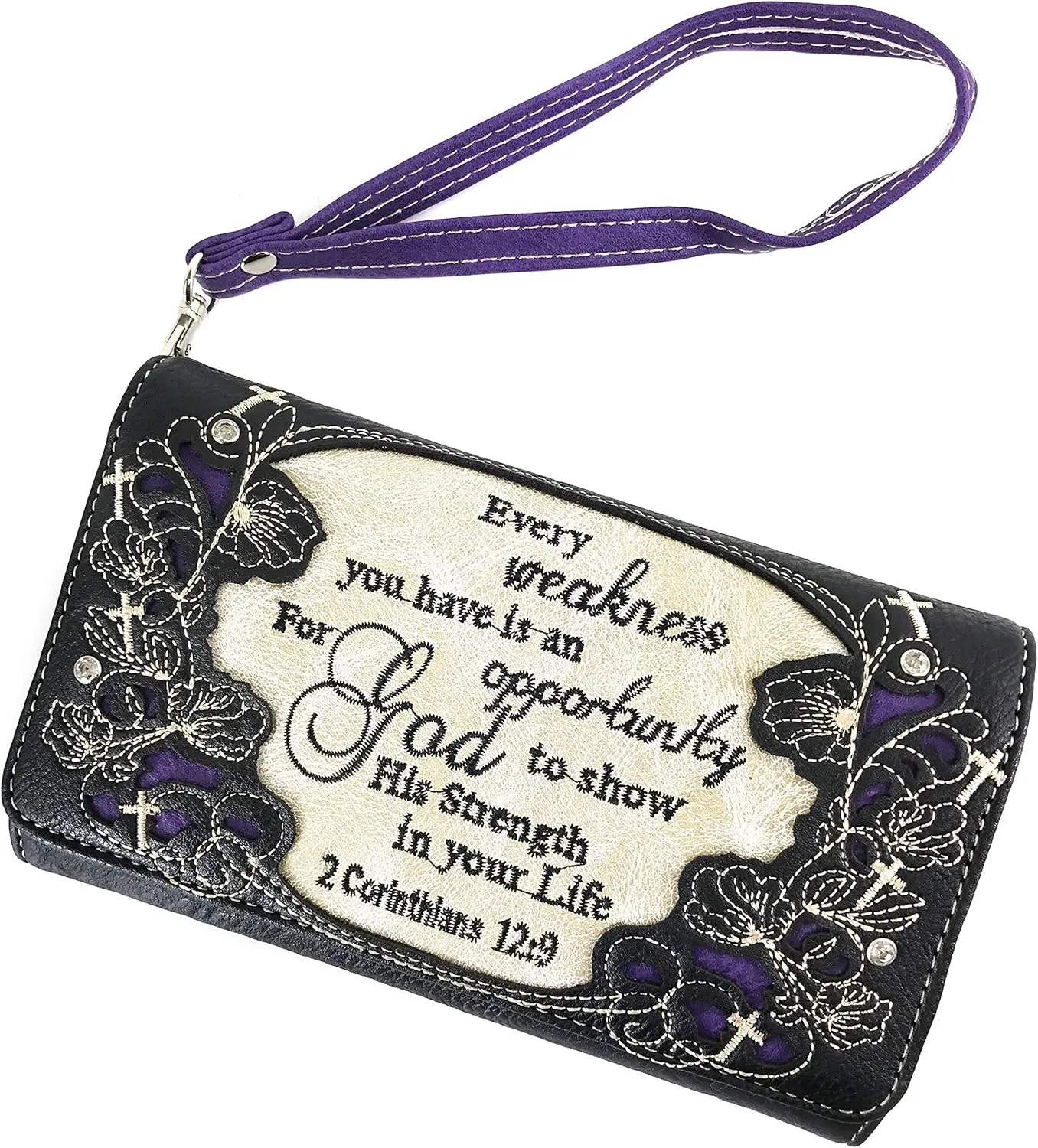Zelris Bible Verse Corinthians 12:9 God Women Crossbody Trifold Wallet