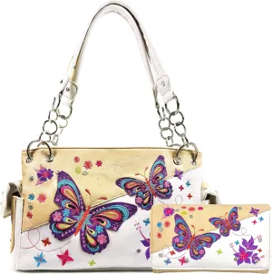 Zelris Butterfly Flower Season Embroidery Women Conceal Carry Handbag Wallet Set