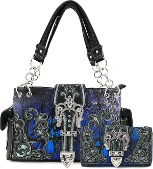 Zelris Camouflage Shine Glow Buckle Women Conceal Carry Handbag with Wallet Set