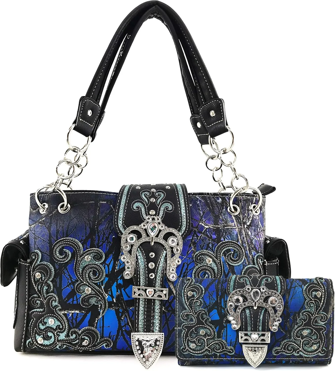 Zelris Camouflage Shine Glow Buckle Women Conceal Carry Handbag with Wallet Set