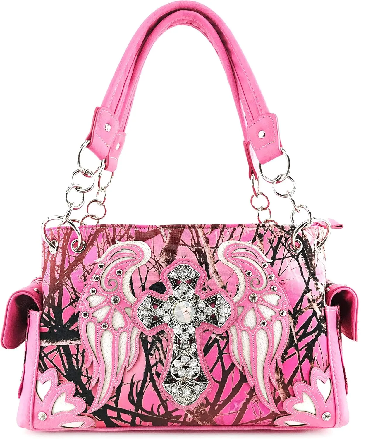 Zelris Camouflage Shine Glow Cross Wings Women Conceal Carry Handbag with Wallet