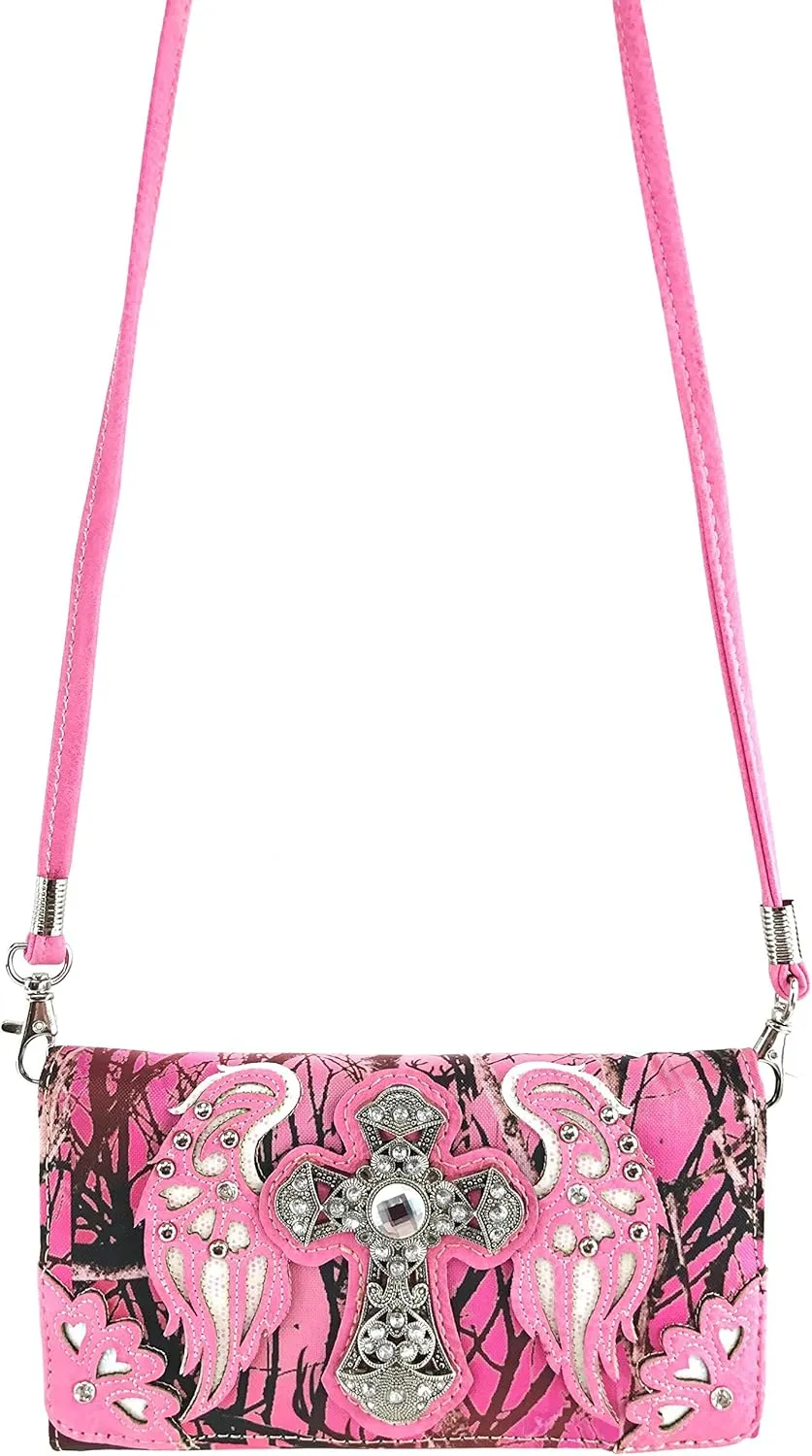 Zelris Camouflage Shine Glow Cross Wings Women Conceal Carry Handbag with Wallet