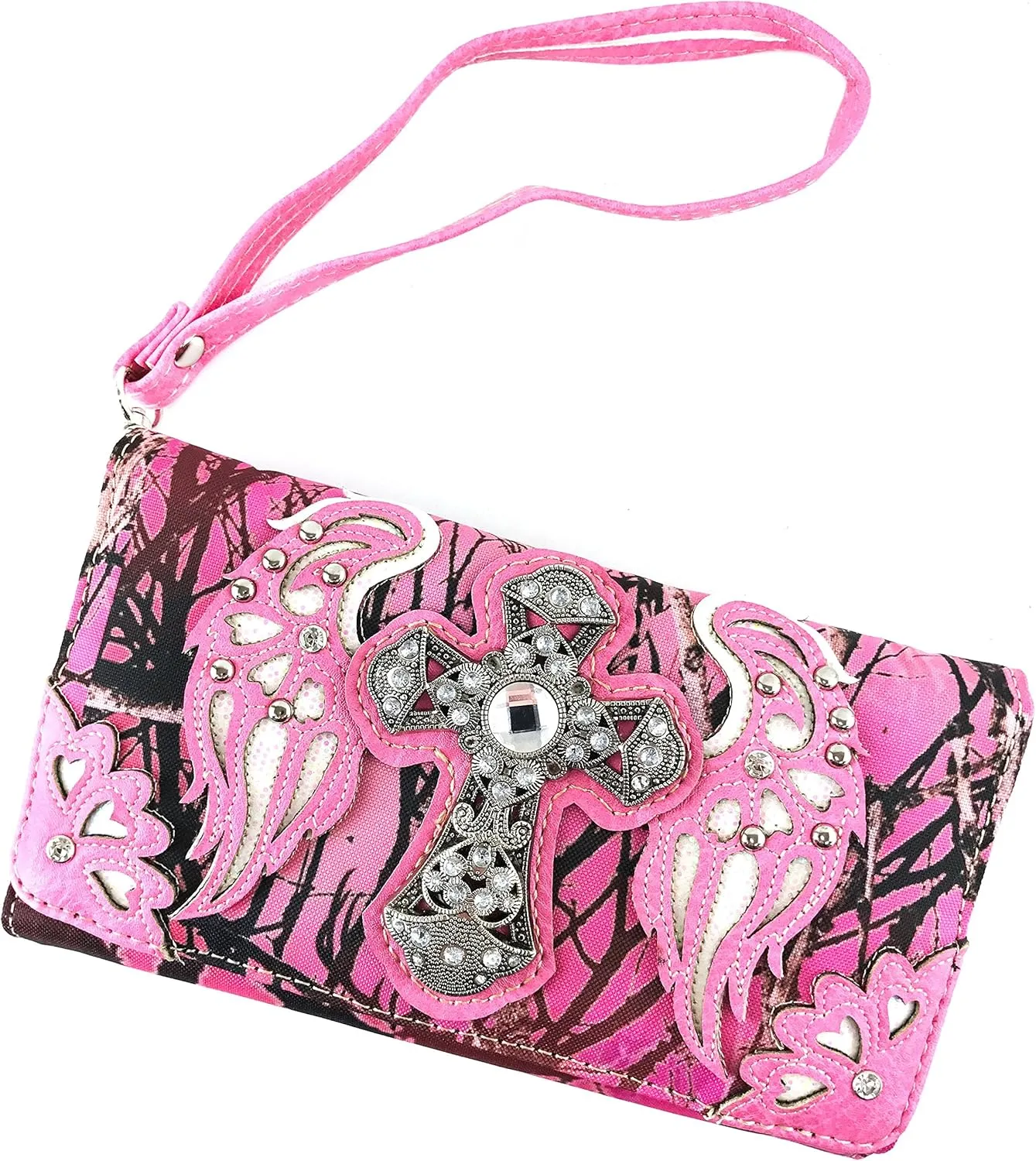 Zelris Camouflage Shine Glow Cross Wings Women Conceal Carry Handbag with Wallet