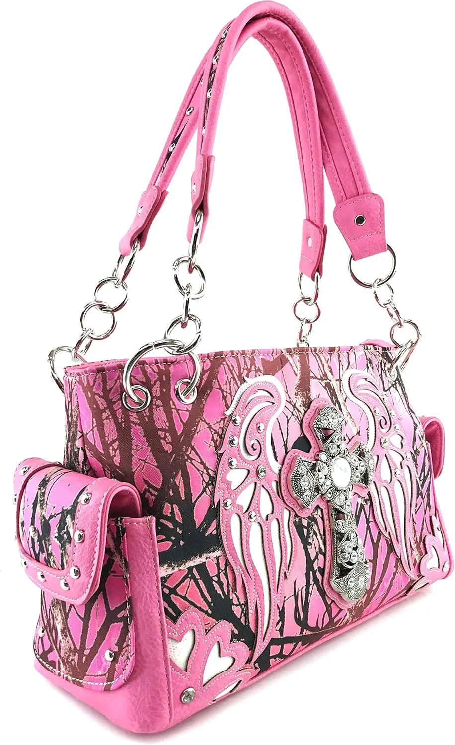 Zelris Camouflage Shine Glow Cross Wings Women Conceal Carry Handbag with Wallet