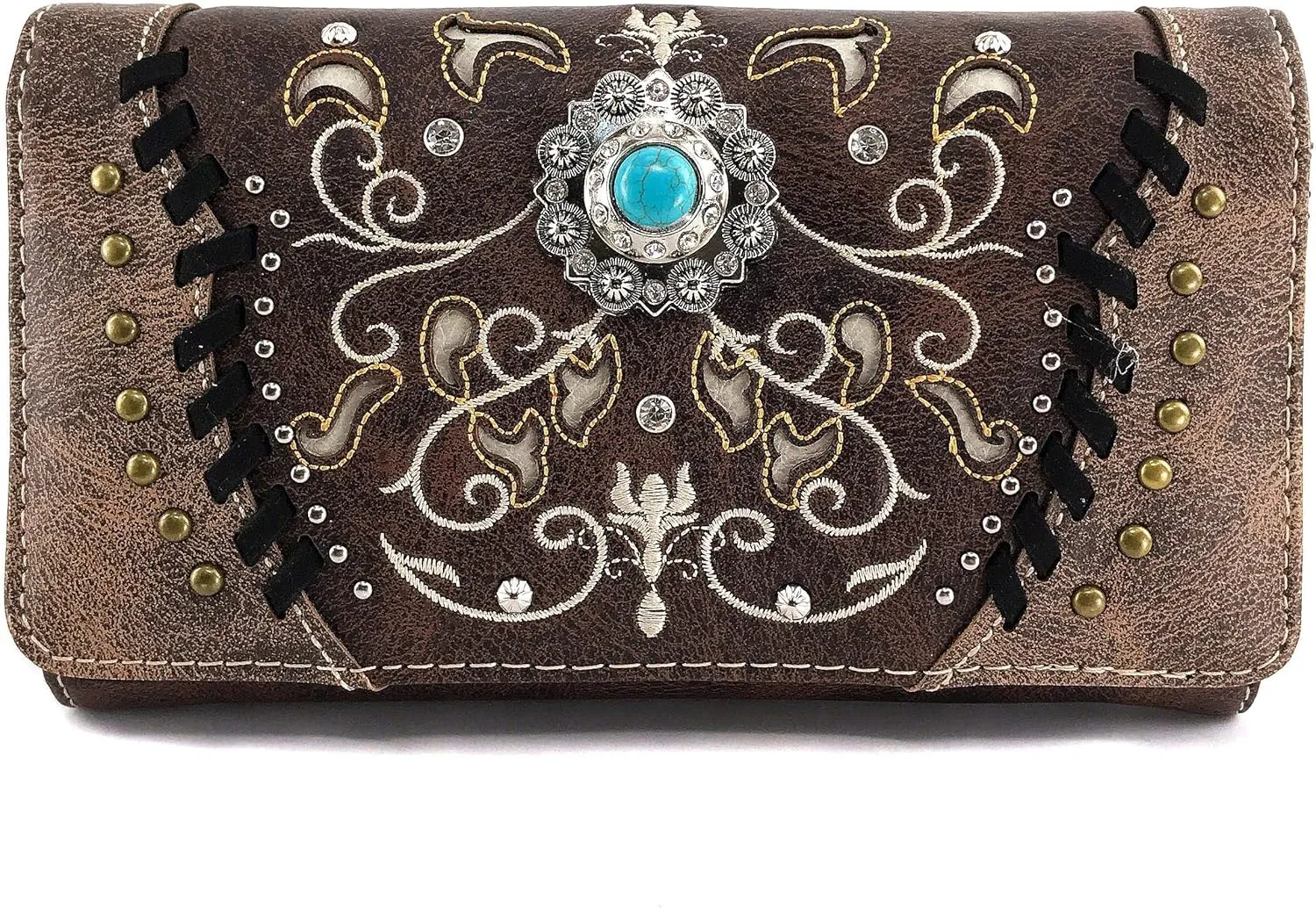 Zelris Spring Bloom Western Concho Women Crossbody Wrist Trifold Wallet