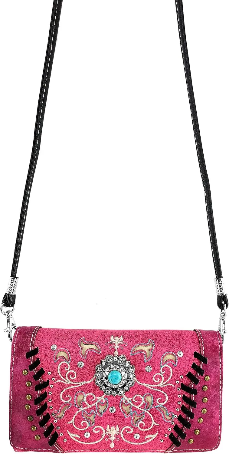 Zelris Spring Bloom Western Concho Women Crossbody Wrist Trifold Wallet