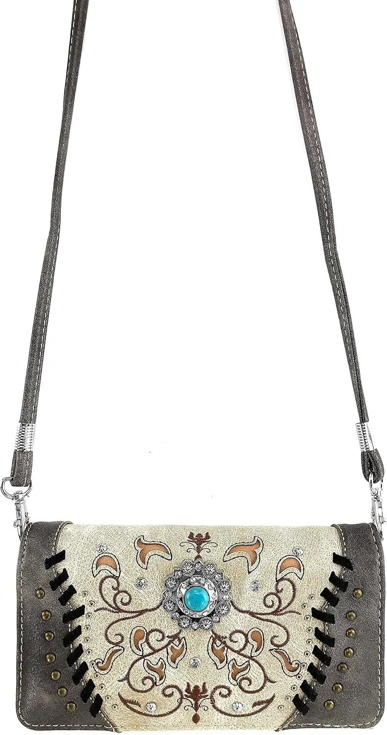 Zelris Spring Bloom Western Concho Women Crossbody Wrist Trifold Wallet