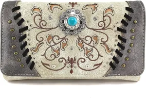 Zelris Spring Bloom Western Concho Women Crossbody Wrist Trifold Wallet
