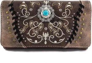Zelris Spring Bloom Western Concho Women Crossbody Wrist Trifold Wallet