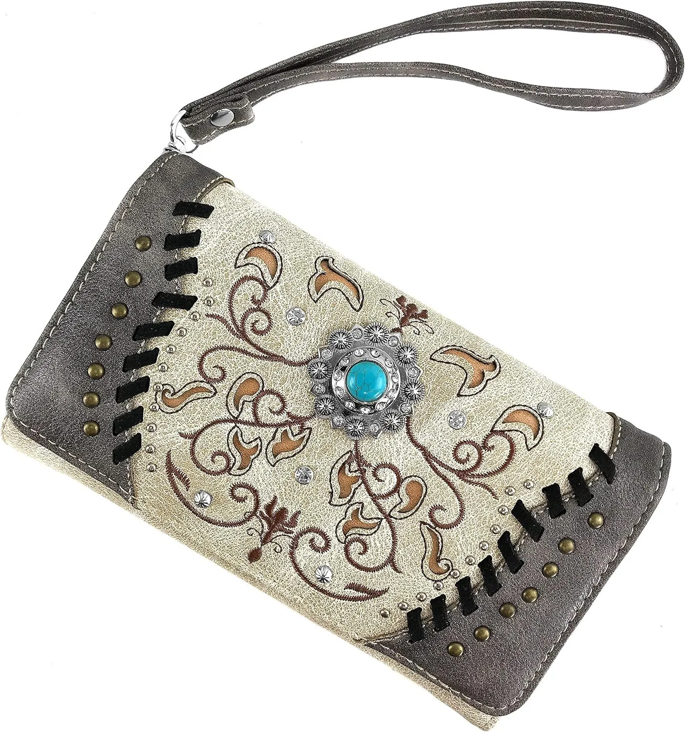 Zelris Spring Bloom Western Concho Women Crossbody Wrist Trifold Wallet