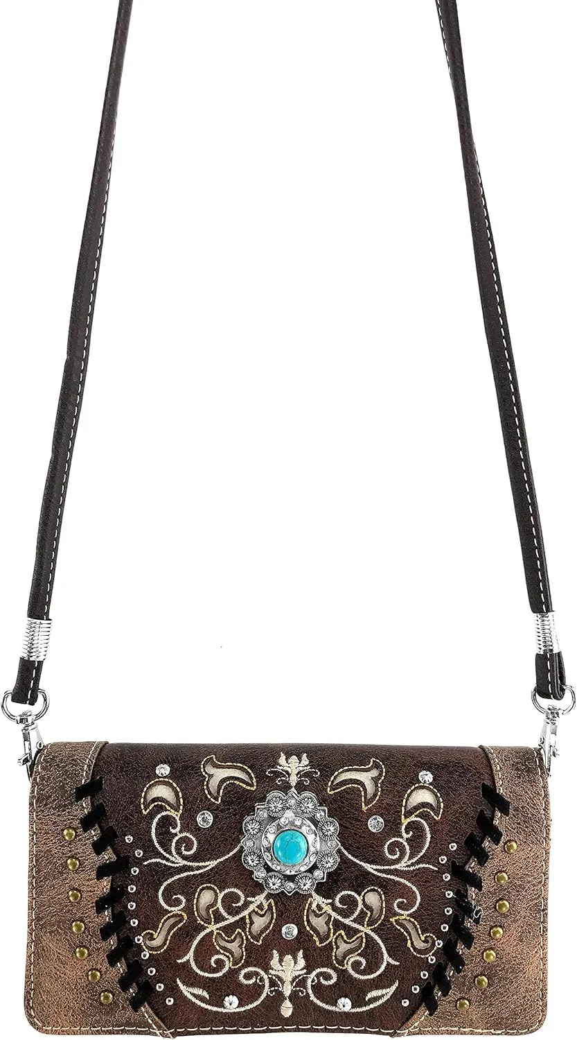 Zelris Spring Bloom Western Concho Women Crossbody Wrist Trifold Wallet