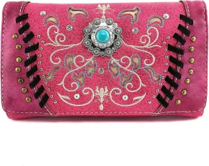 Zelris Spring Bloom Western Concho Women Crossbody Wrist Trifold Wallet