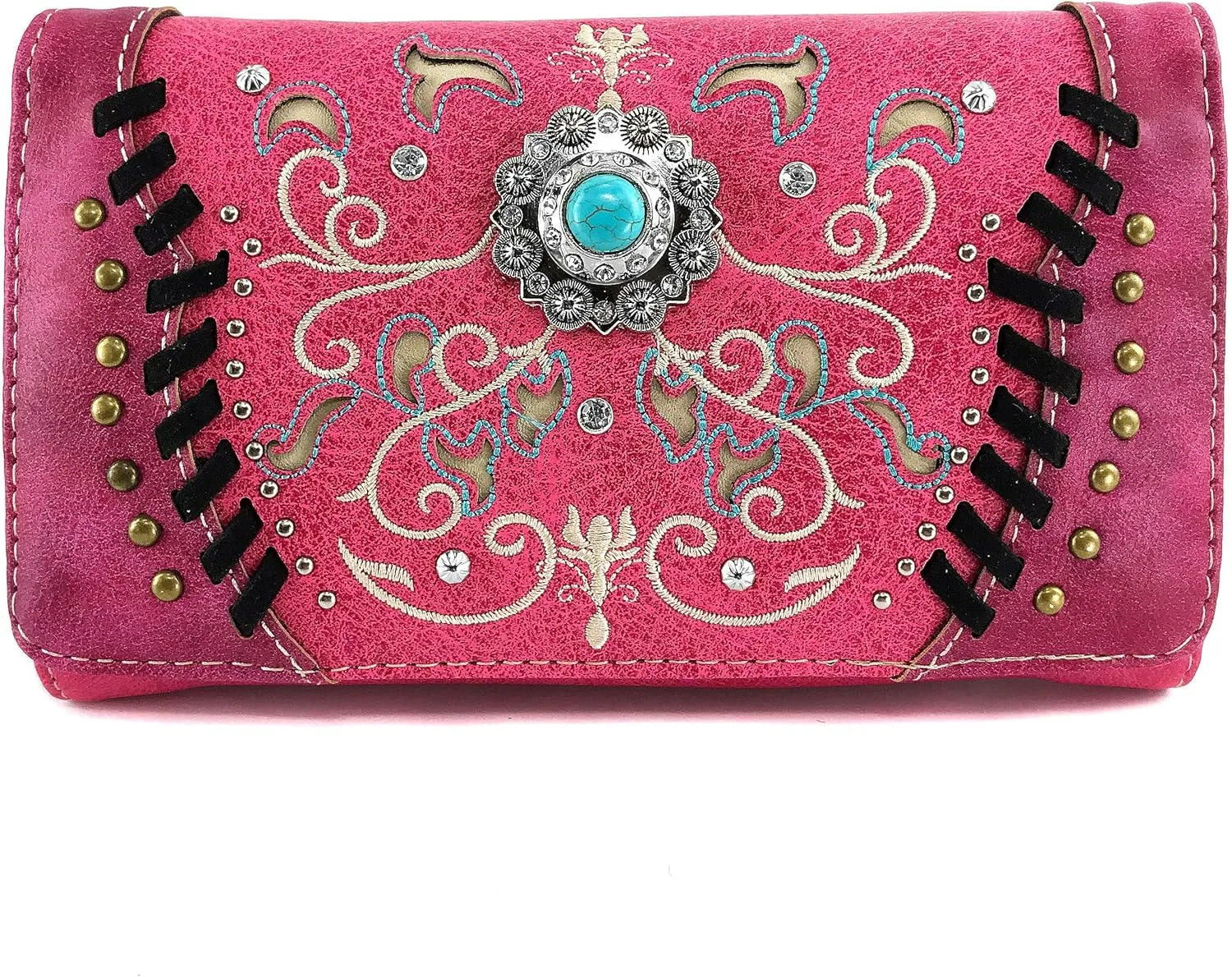 Zelris Spring Bloom Western Concho Women Crossbody Wrist Trifold Wallet