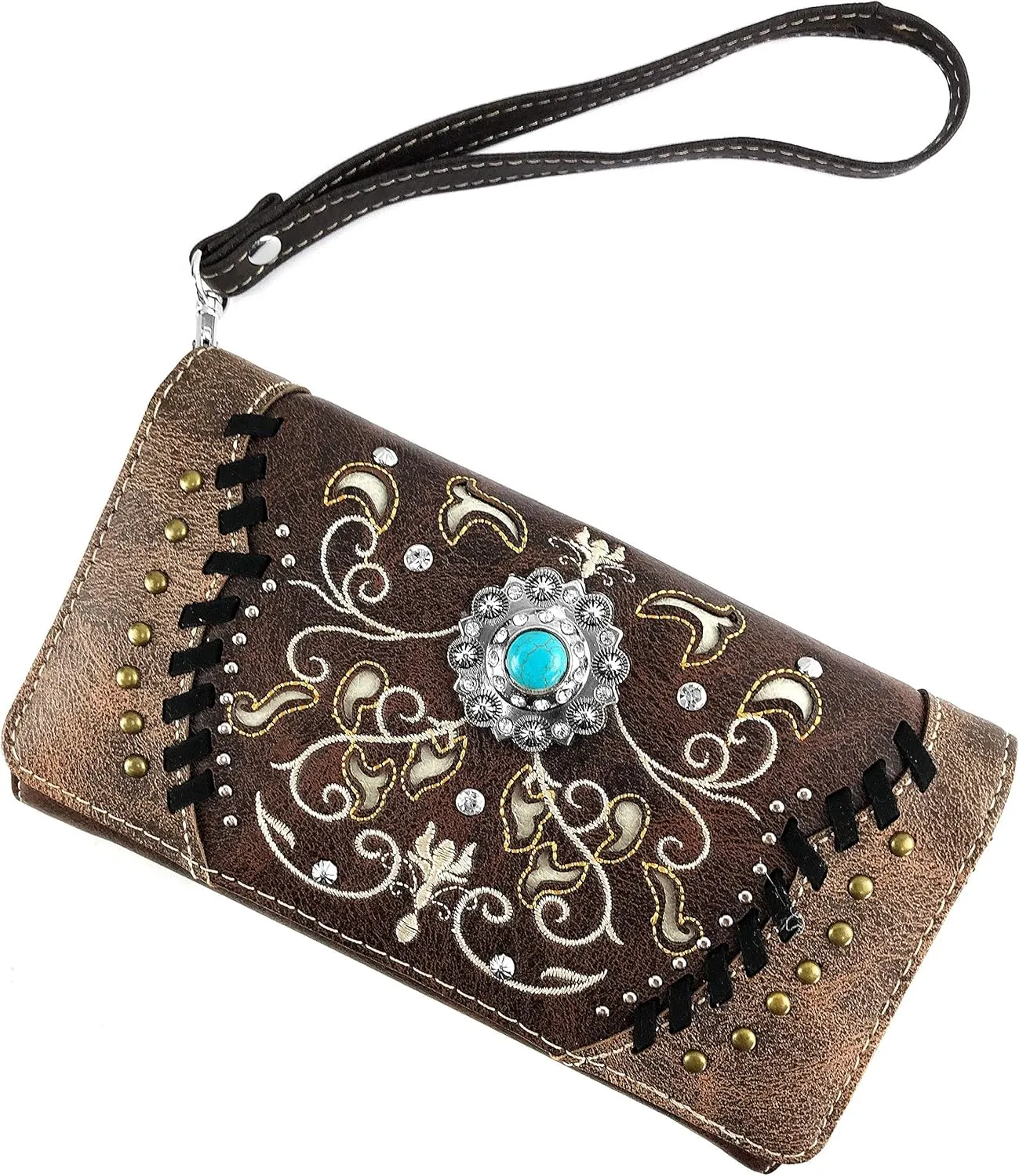 Zelris Spring Bloom Western Concho Women Crossbody Wrist Trifold Wallet