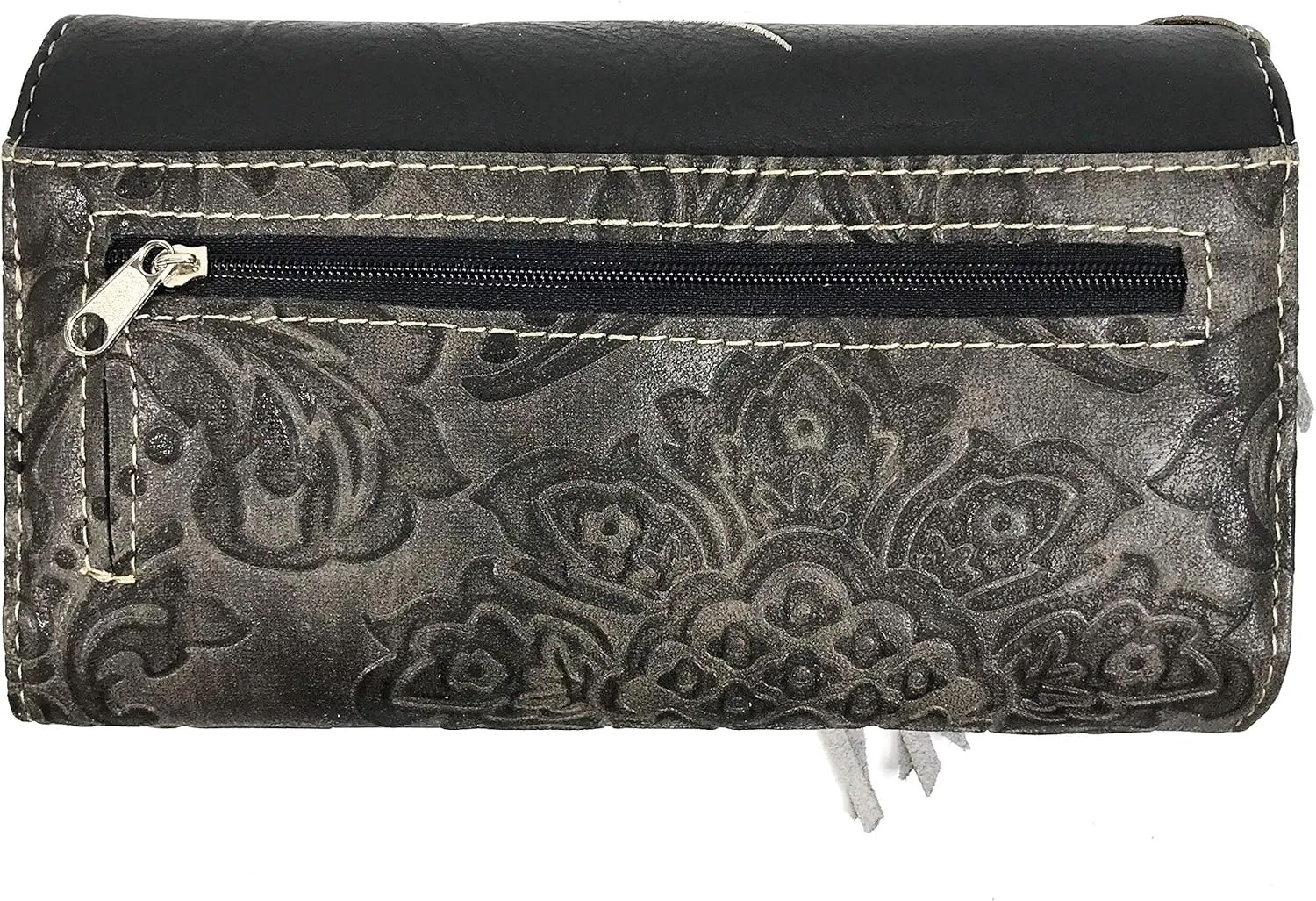 Zelris Women Crossbody Wallet Turquoise Concho Suede Fringe Two Tone Cowgirl Trifold Open