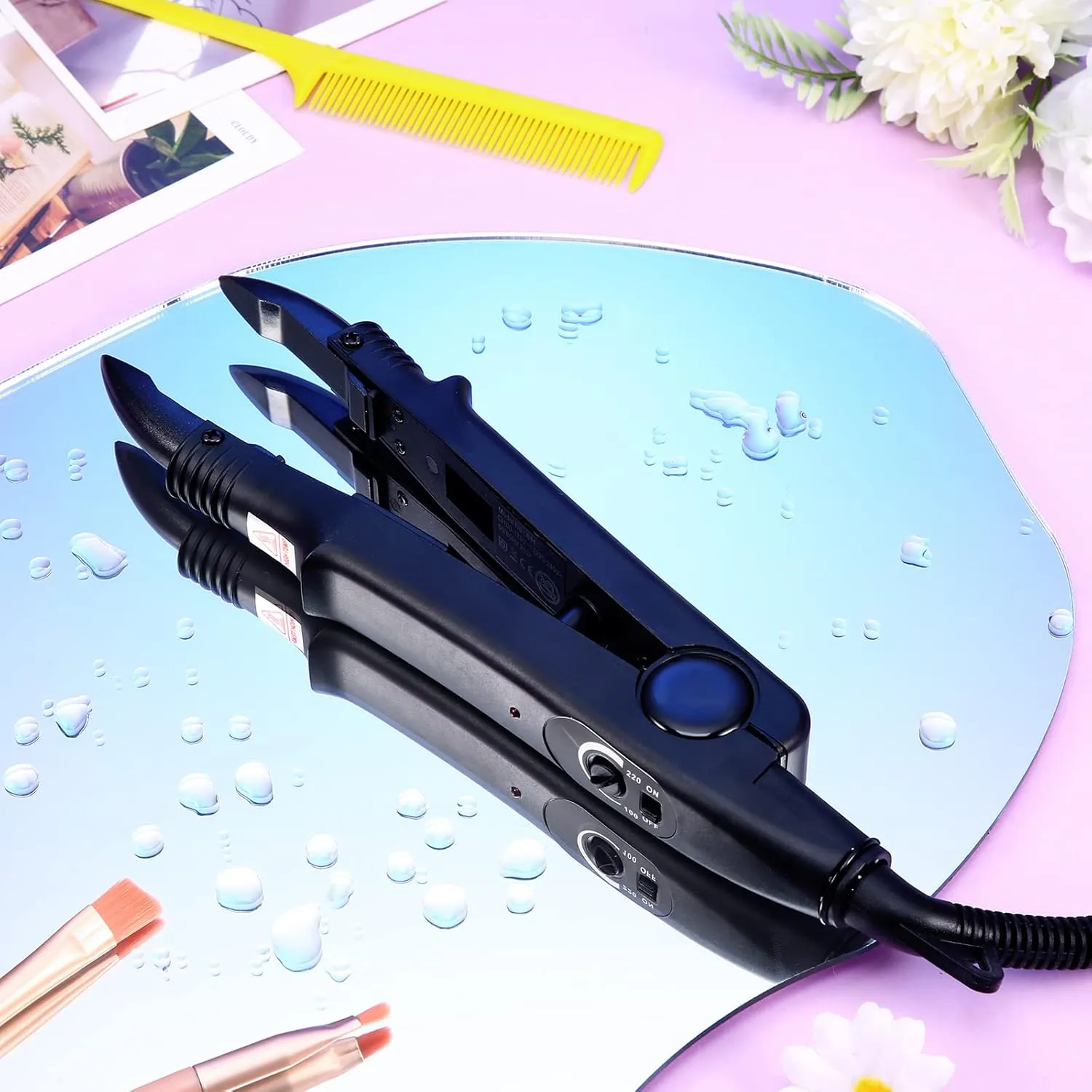 Zhehao Fusion Hair Extensions Tool Us Plug Professional Hair Extensions Tools U Tip Professional Fusion Heat Iron Connector Wand with 2 Bags Keratin Glue Granule Beads