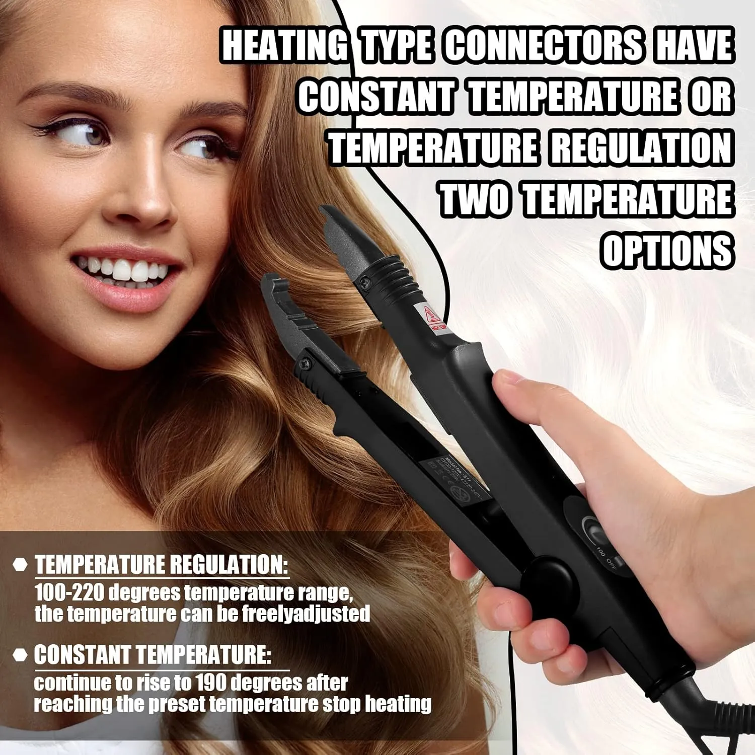 Zhehao Fusion Hair Extensions Tool Us Plug Professional Hair Extensions Tools U Tip Professional Fusion Heat Iron Connector Wand with 2 Bags Keratin Glue Granule Beads