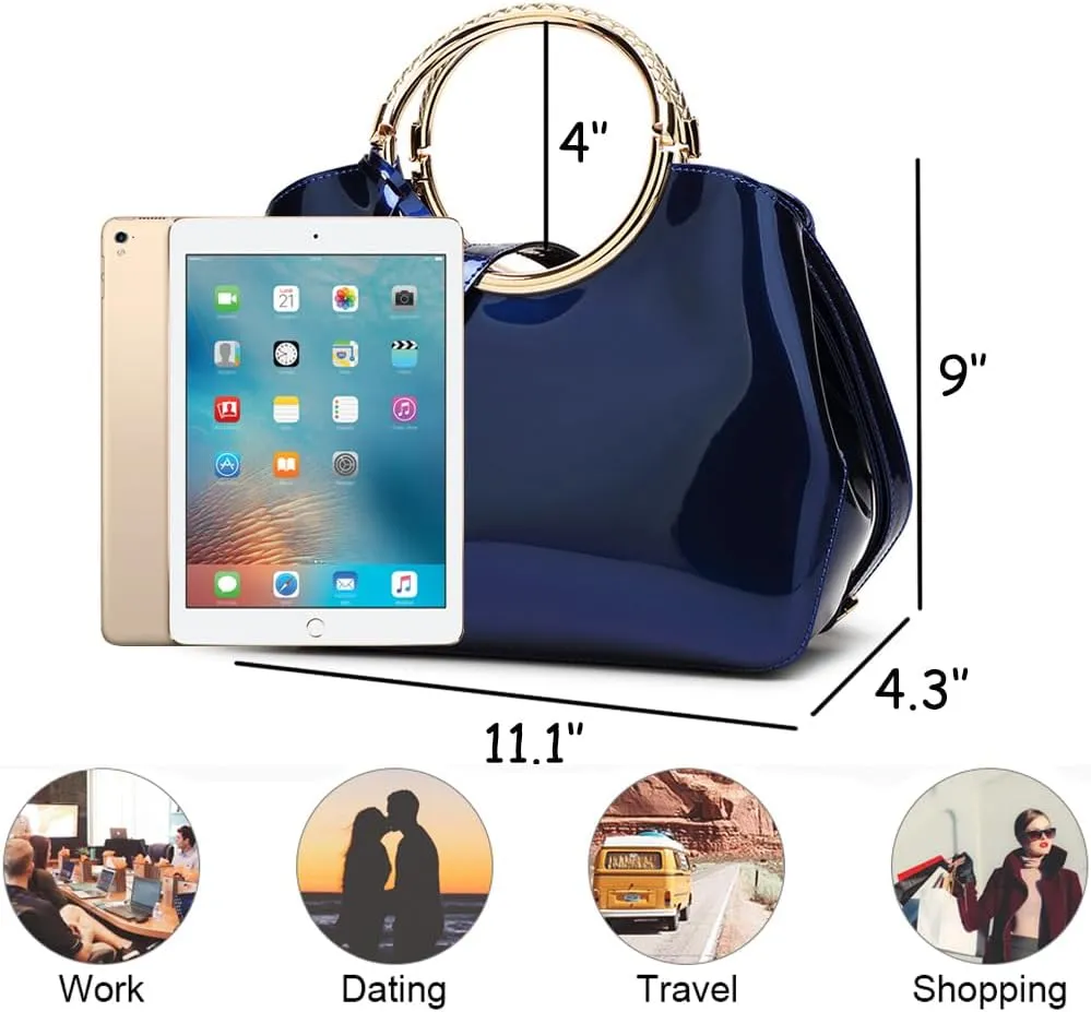 ZiMing Women Tote Bag Patent Leather Totes Top Handle Purse Satchel Shoulder Bag Ladies Gorgeous Evening Bags